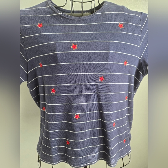 Classic Elements Navy and White Striped Patriotic July 4th Memorial Tee - Picture 3 of 6